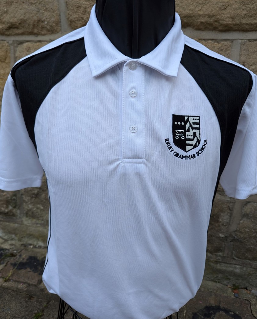 White/Black Ilkley Grammar School Unisex Polo 34-44" Chest