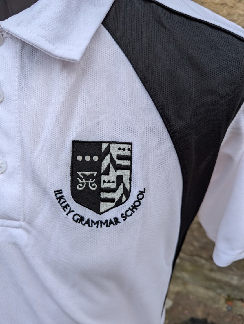 White/Black Ilkley Grammar School Unisex Polo 34-44" Chest