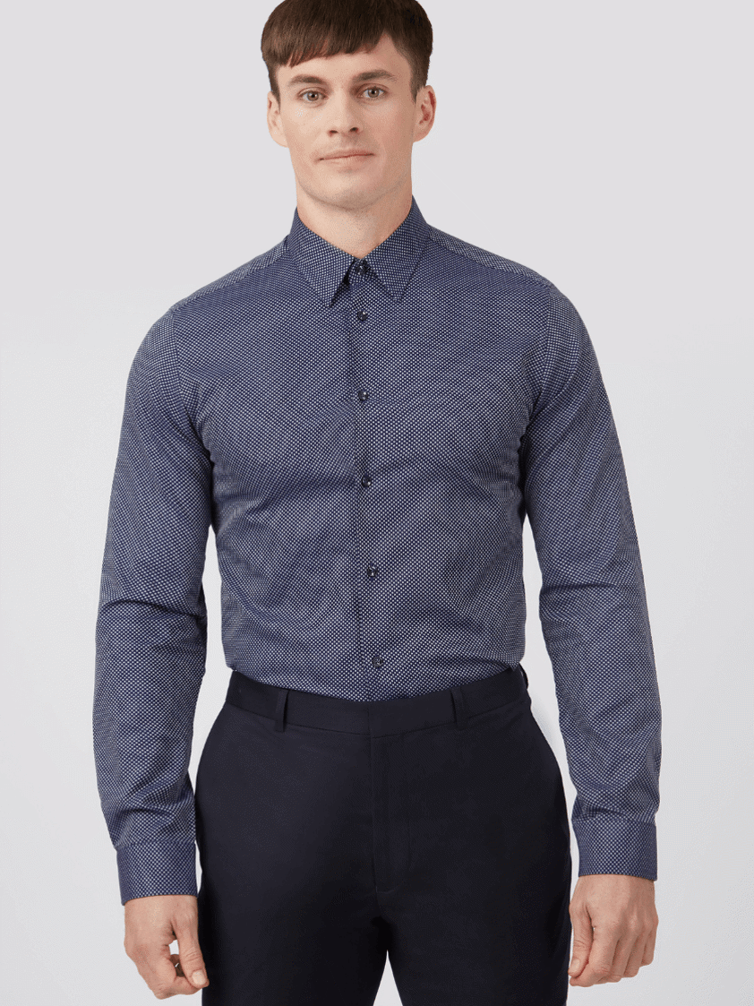 Navy Navy Circle Style Slim Fit Shirt 100% Cotton