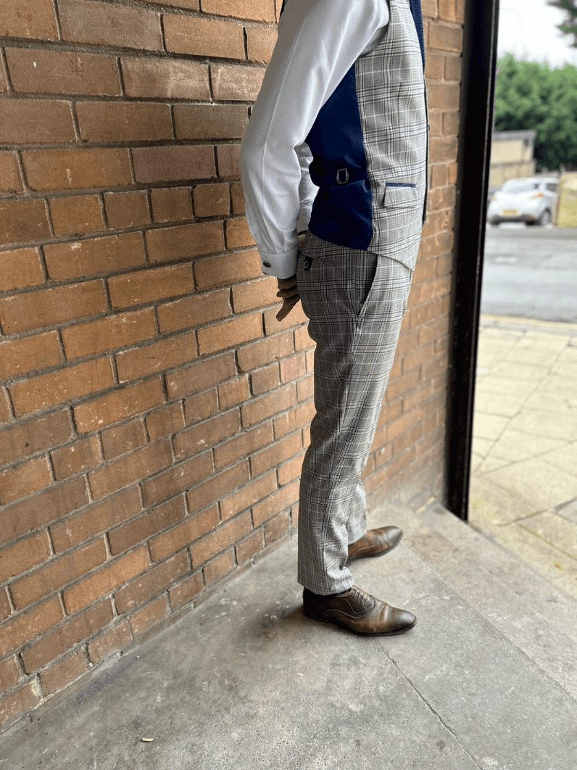 Stone/Navy Niall Check Tapered Trousers