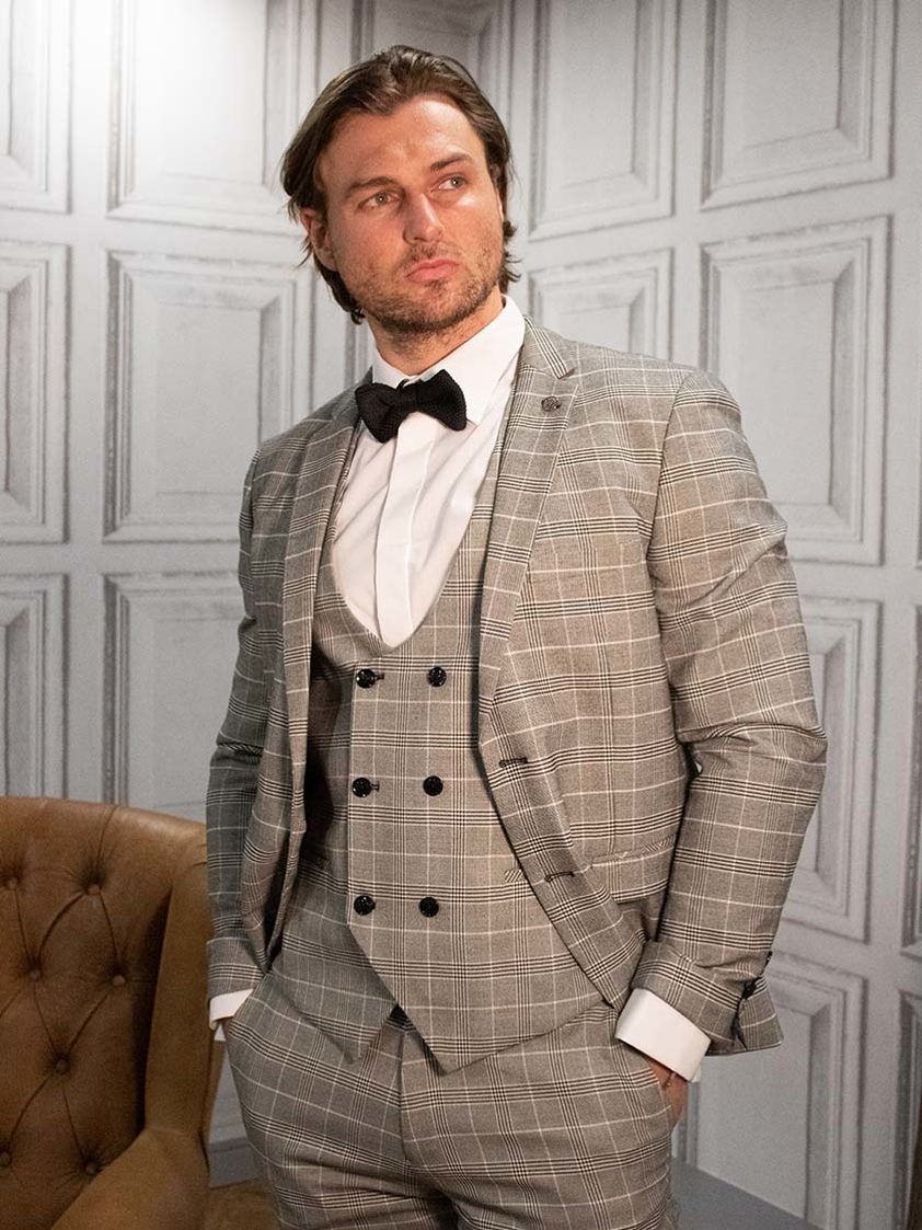 Grey Ross Monochrome Check Three Piece Suit