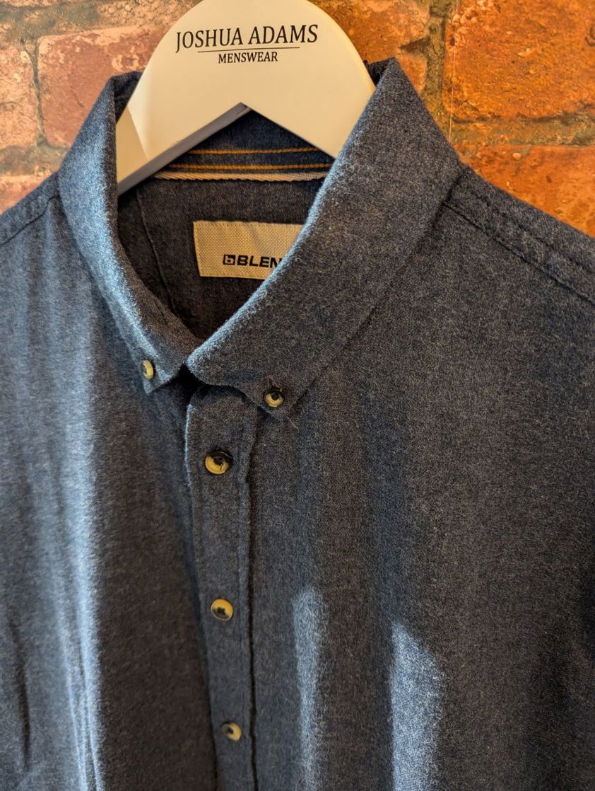 Blue Casual Brushed Cotton Shirt Reg Fit