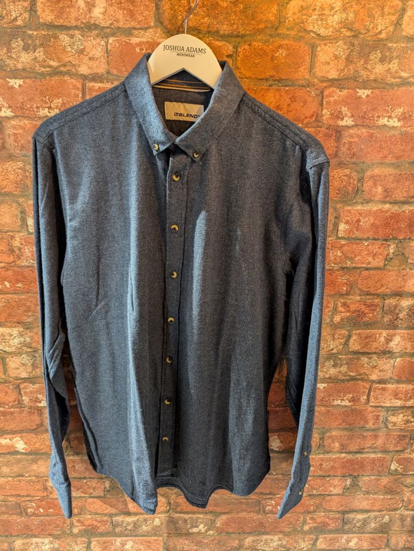 Blue Casual Brushed Cotton Shirt Reg Fit