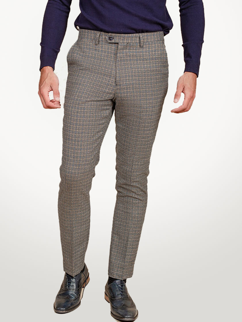 Navy/Tan Hardwick Dog Tooth Slim Fit Trousers