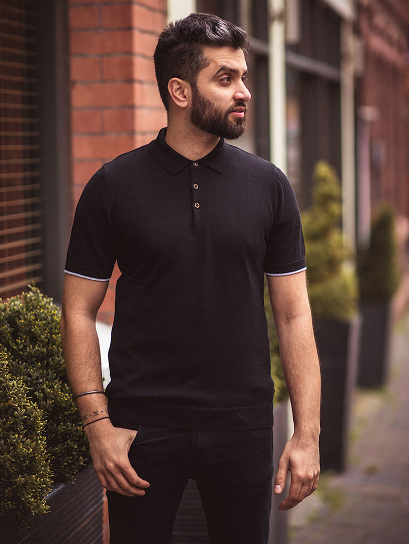 Black Knitted Slim Fit Polo