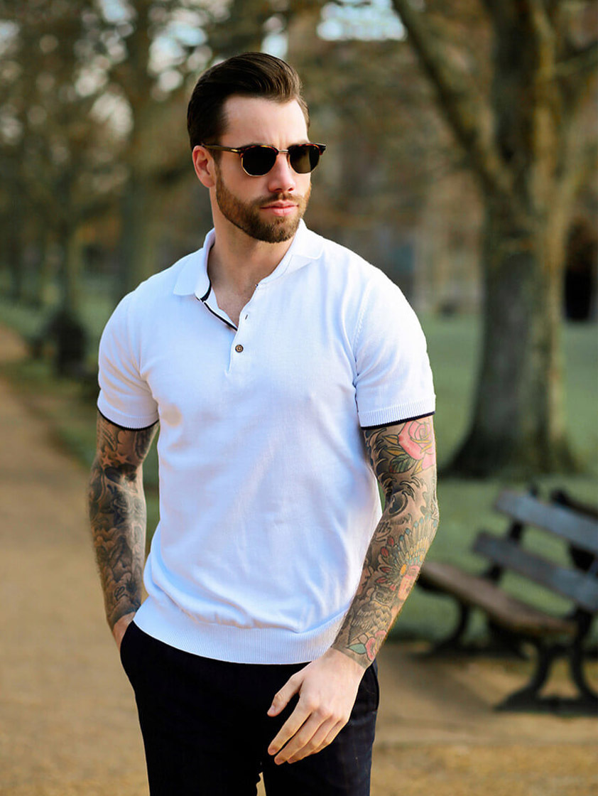 White Knitted Slim Fit Polo