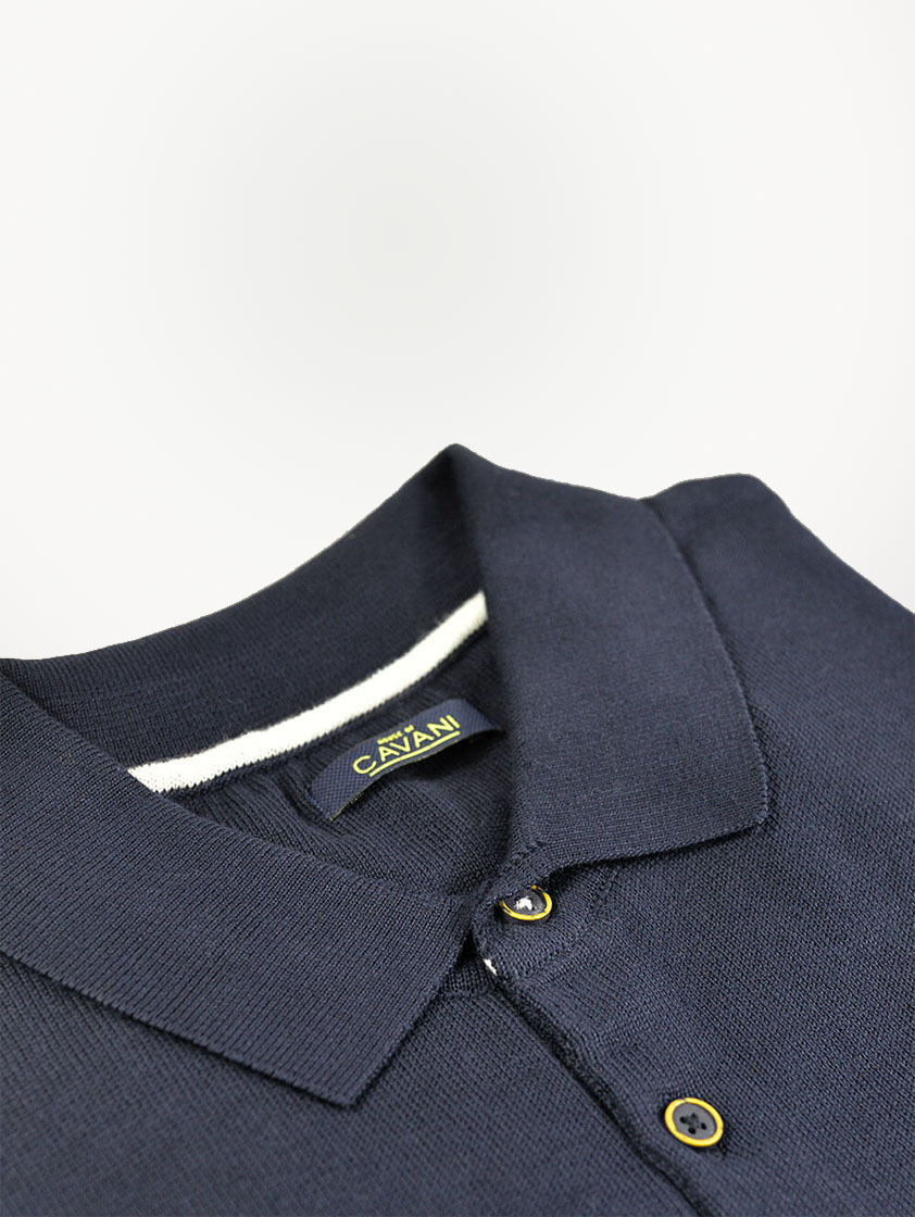 Navy Knitted Slim Fit Polo