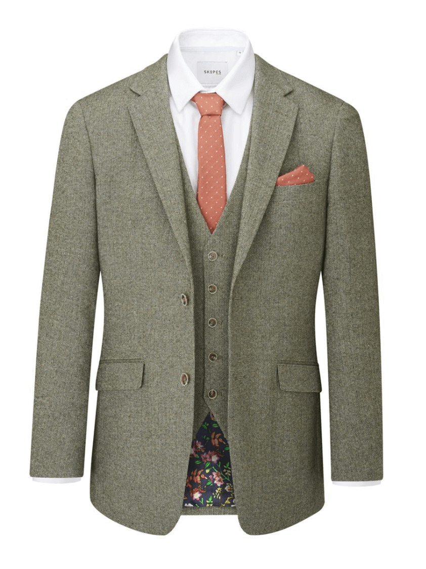 Sage Jude 3piece Tweed Herringbone Suit