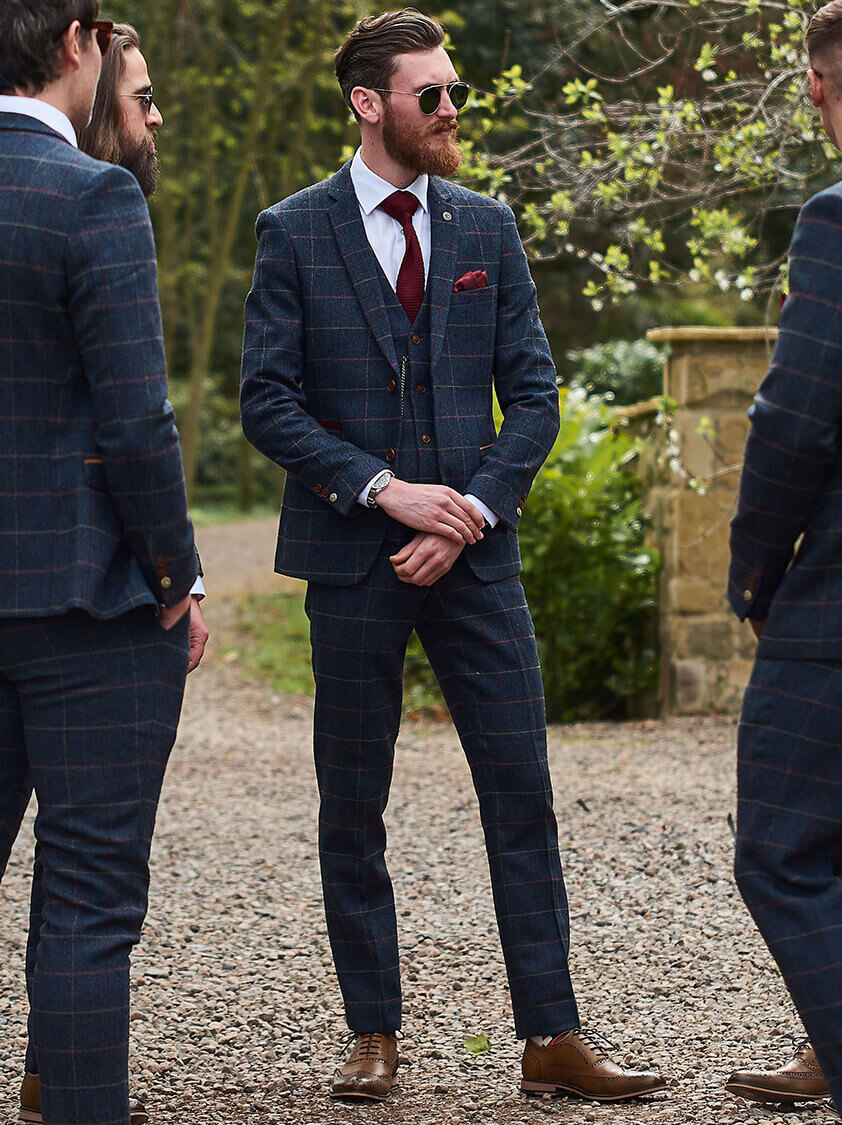 Blue Eton Blue Tweed Check Suit