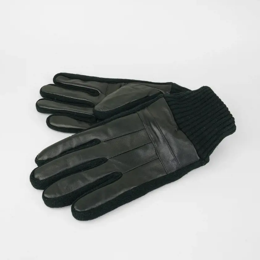 Black Leather Glove Knitted Wrist