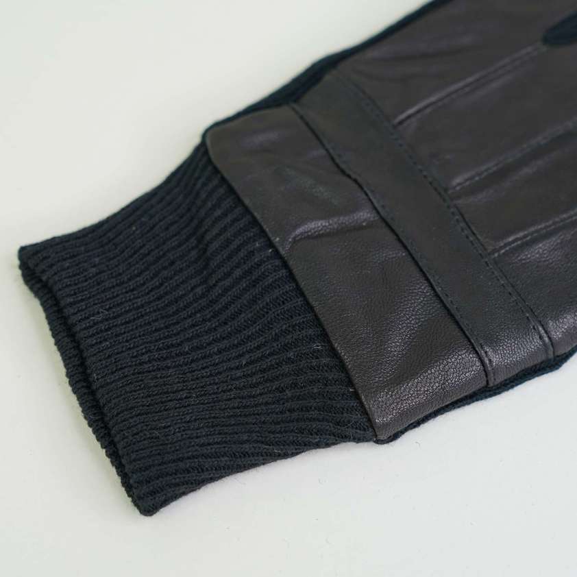 Black Leather Glove Knitted Wrist