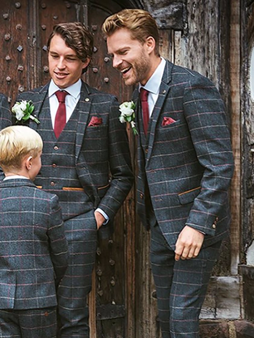 Blue Eton Navy Blue Check Tweed Kids Suit