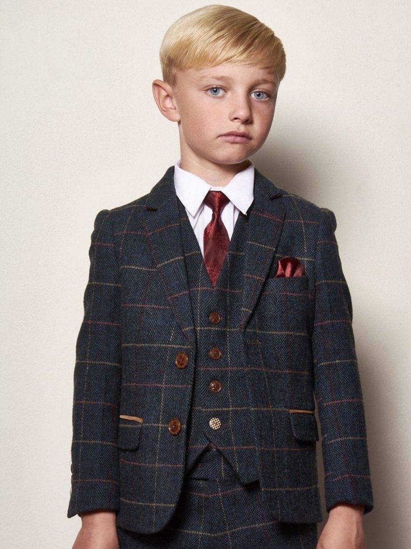 Blue Eton Navy Blue Check Tweed Kids Suit