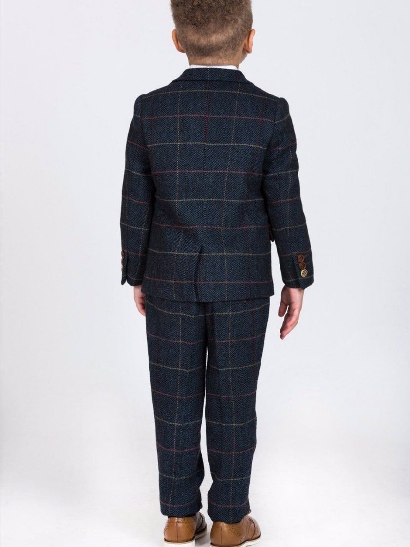 Blue Eton Navy Blue Check Tweed Kids Suit