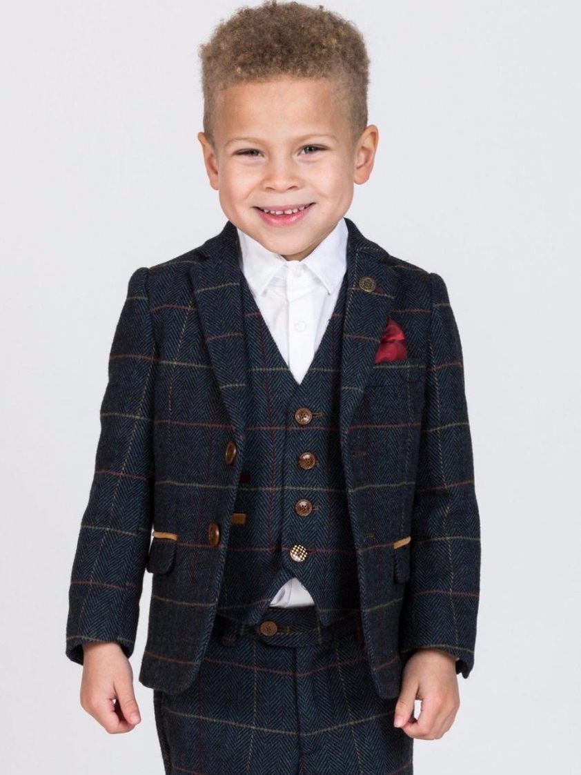 Blue Eton Navy Blue Check Tweed Kids Suit