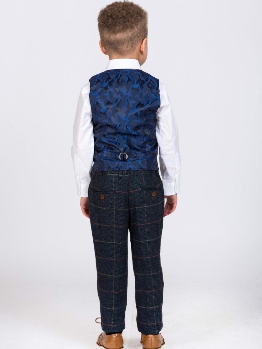 Blue Eton Navy Blue Check Tweed Kids Suit