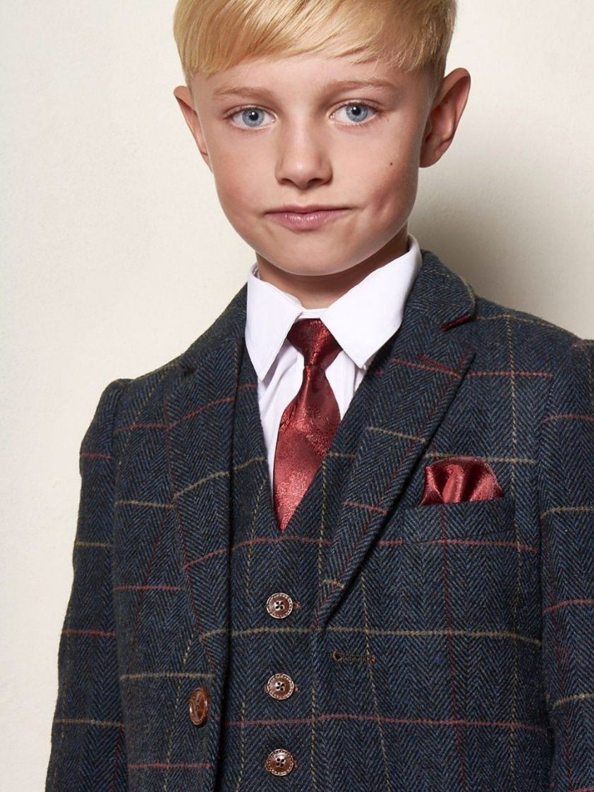 Blue Eton Navy Blue Check Tweed Kids Suit