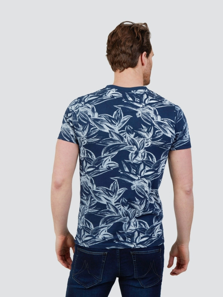 Navy Pedro Tropical Print Jersey T-Shirt