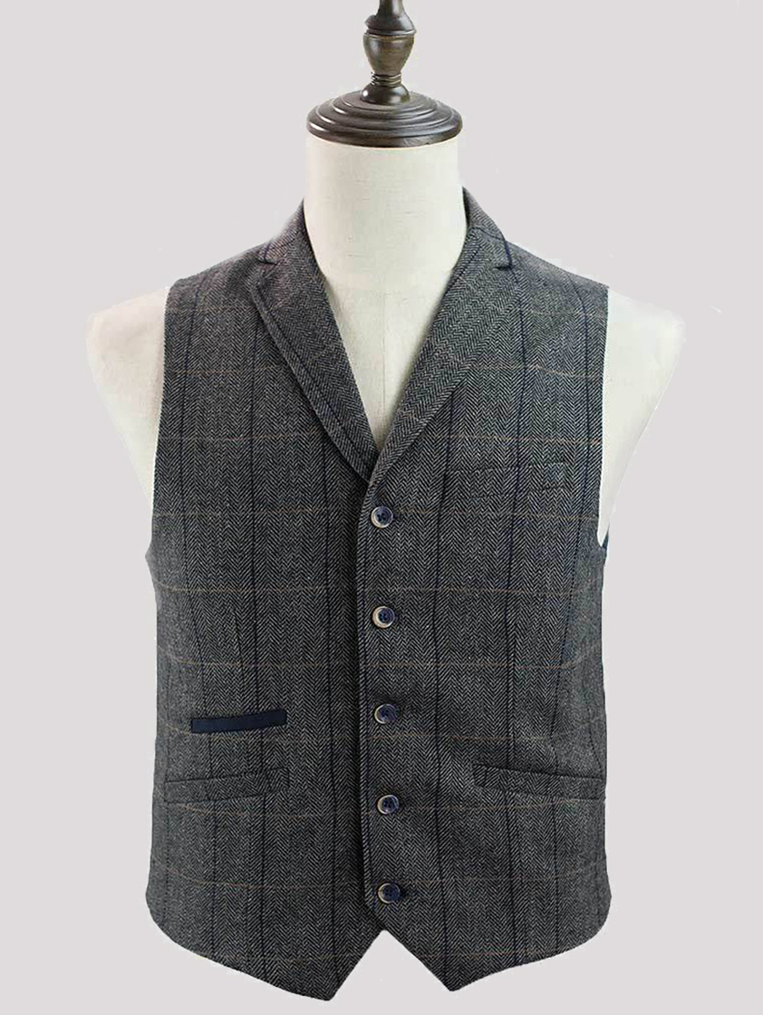 Grey/navy Albert Tweed Waistcoat