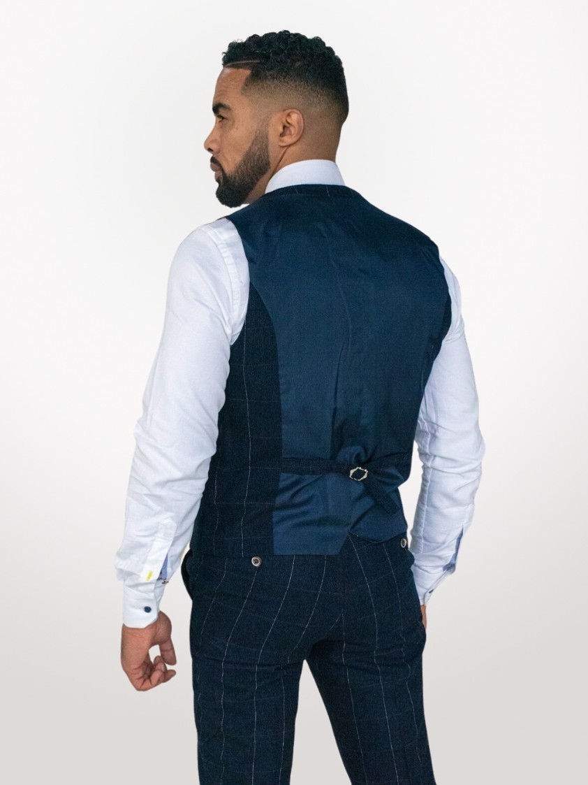 Navy Angels Single Breasted Check Tweed Waistcoat