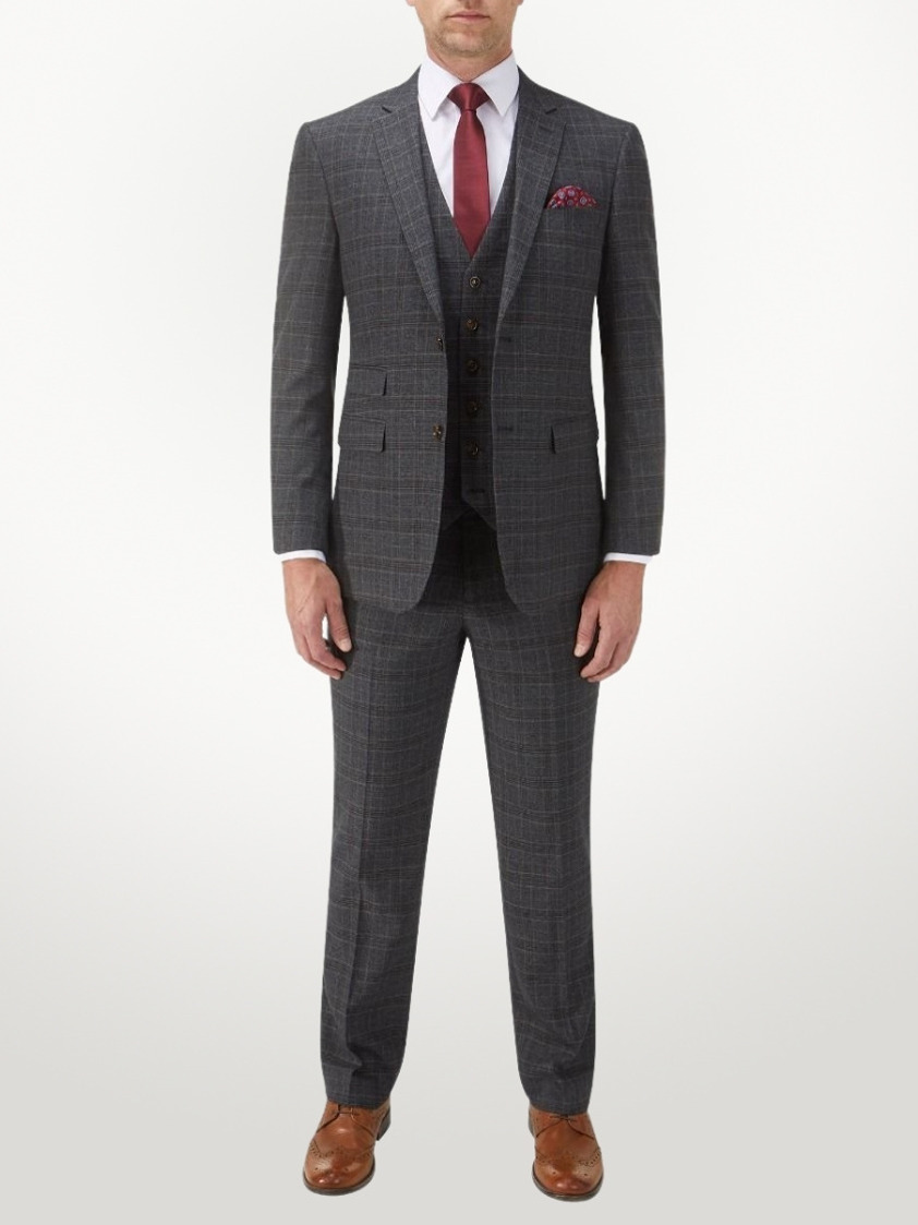 Charcoal Stelling Check Tailored Trousers