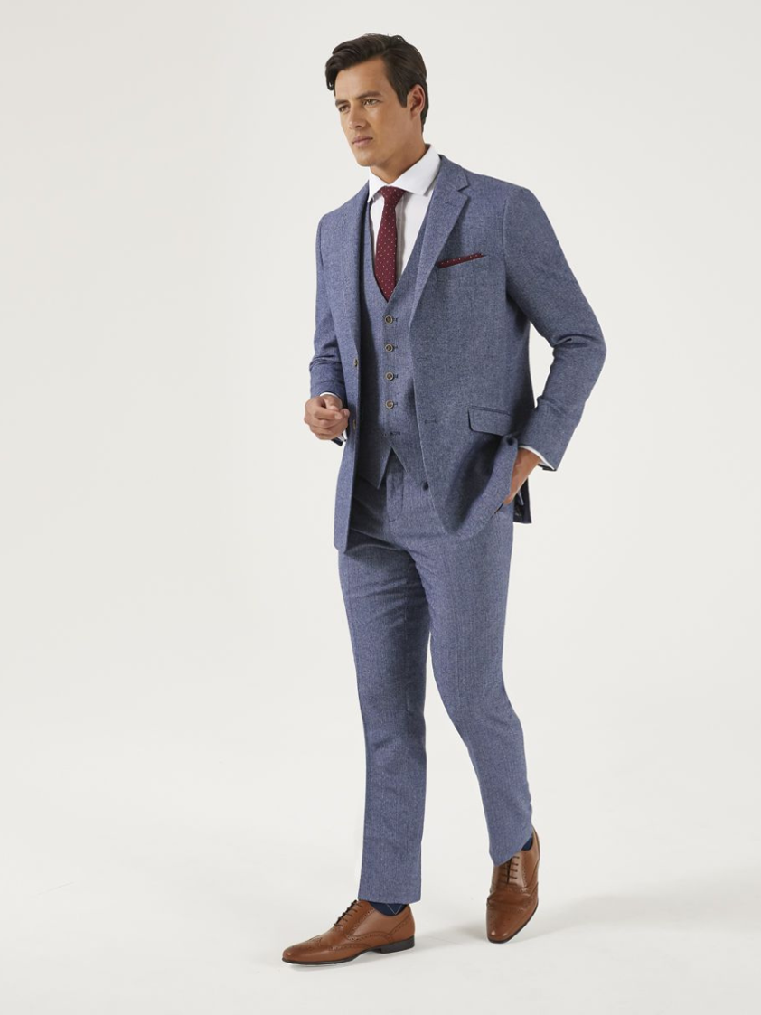 Blue Jude 3piece Tweed Herringbone Suit