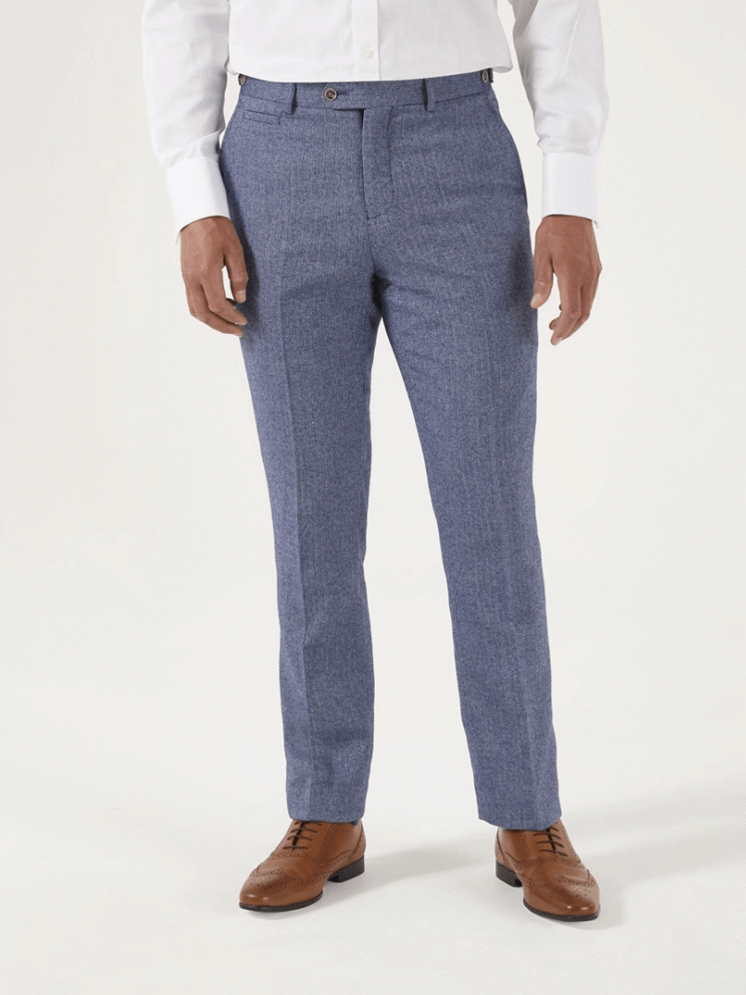 Blue Jude Tweed Herringbone Tapered Trousers