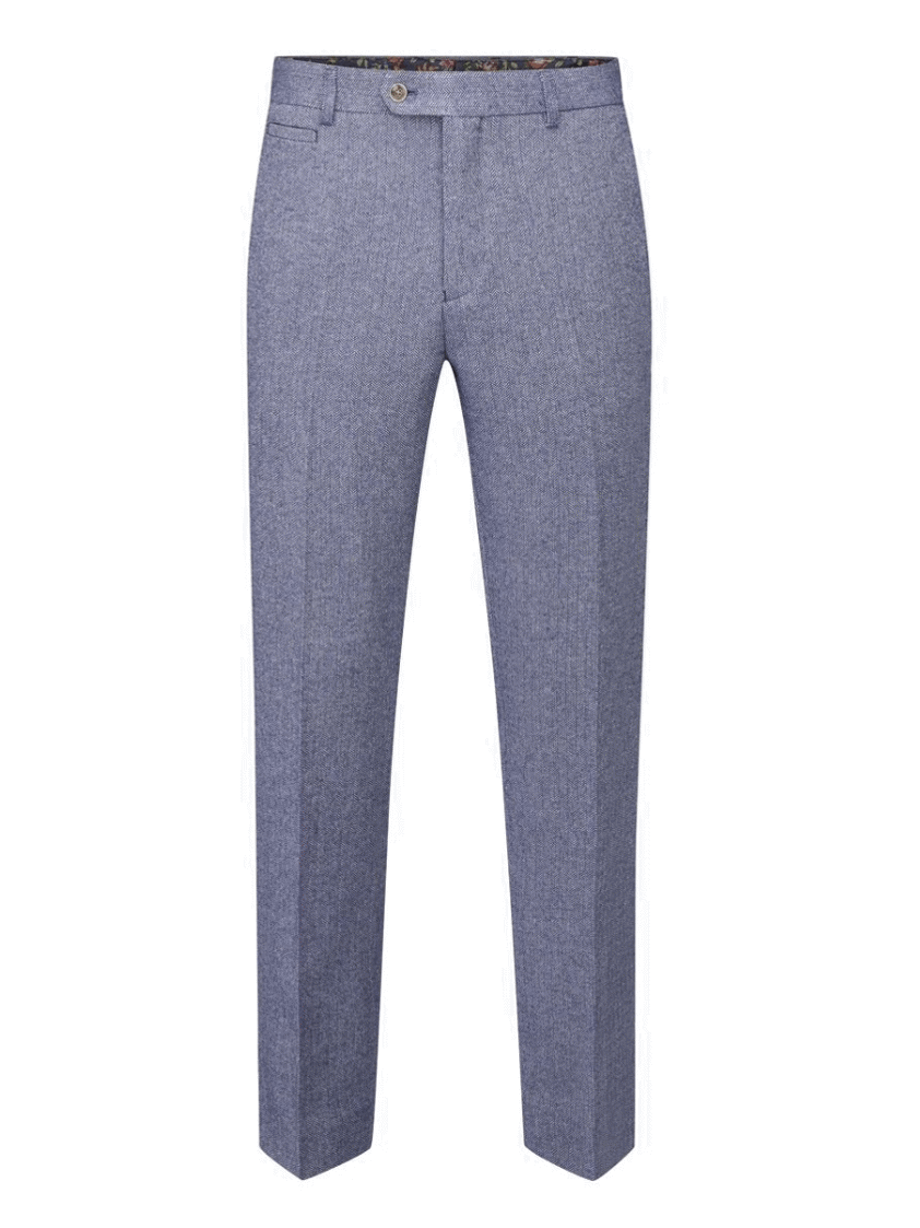 Blue Jude Tweed Herringbone Tapered Trousers