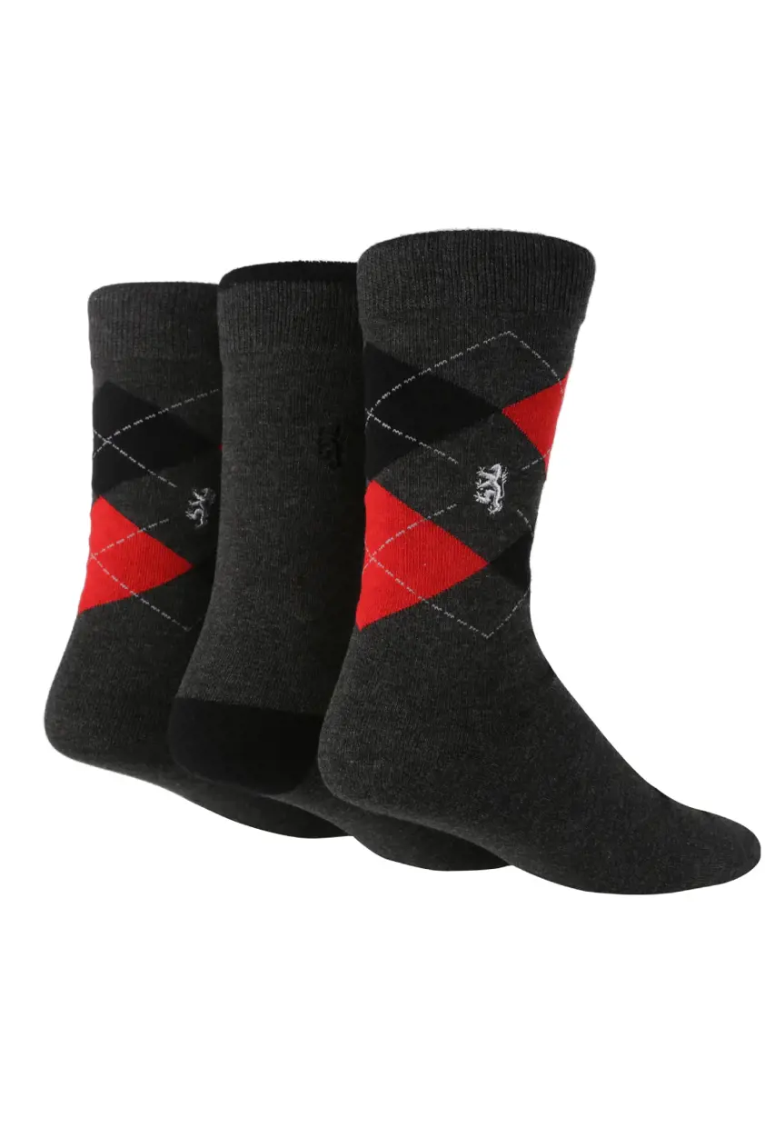 Charcoal 3PK Argyle Gift Box Mens Socks