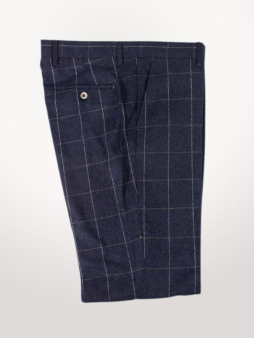 Navy Angels Slim Fit Check Tweed Trousers