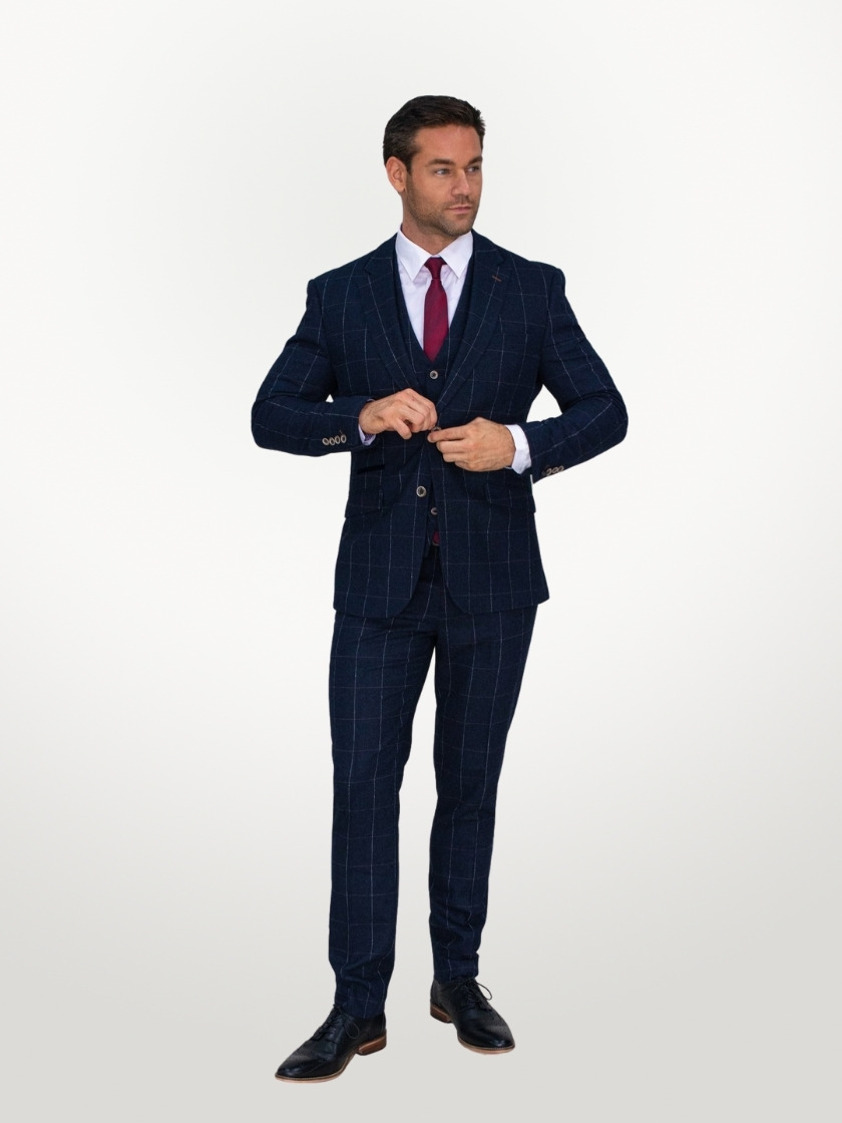 Navy Angels Slim Fit Check Tweed Trousers