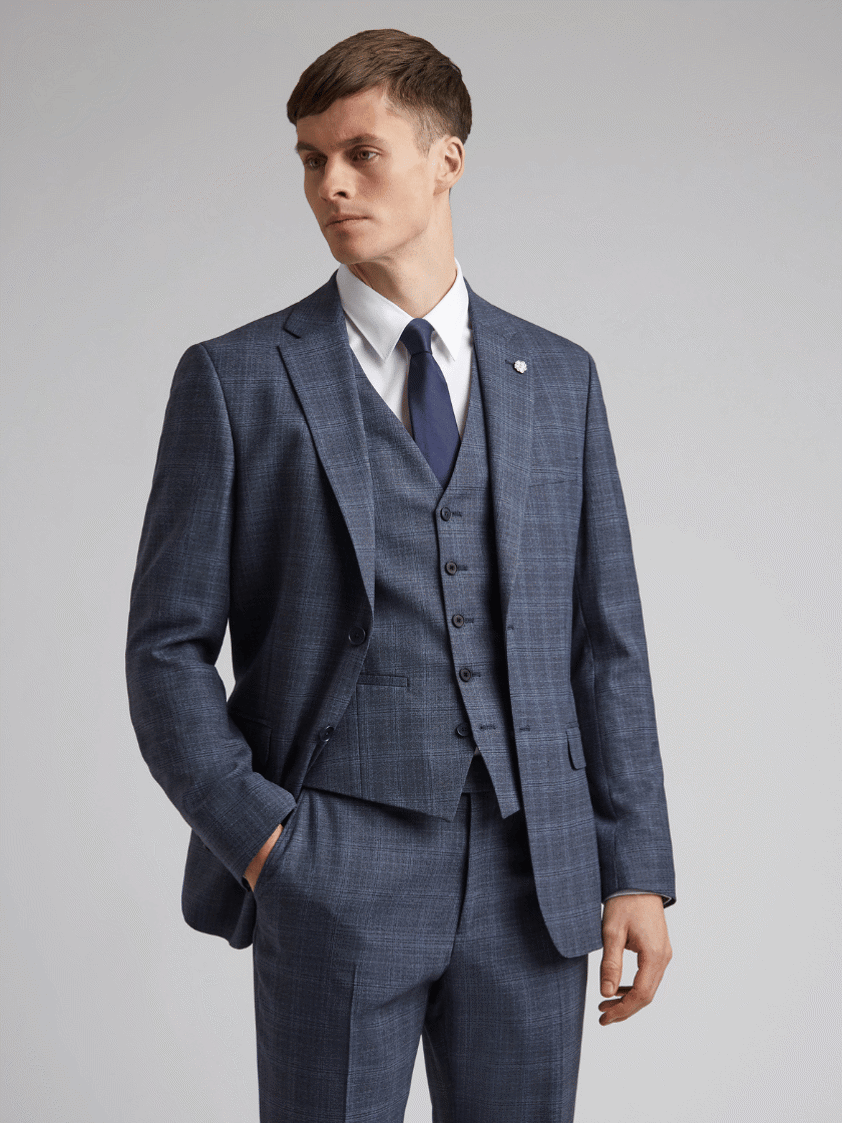 Blue Airforce Check Single Breasted Waistcoat