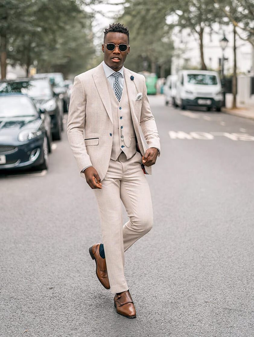 Cream Caridi Check Three Piece Suit | Joshua Adams Menswear