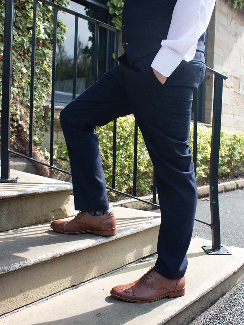 Navy Caridi Check Trousers