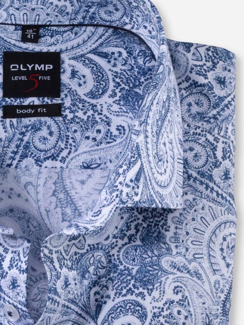 White Olymp Light Blue Paisley Patterned Body Fit Shirt