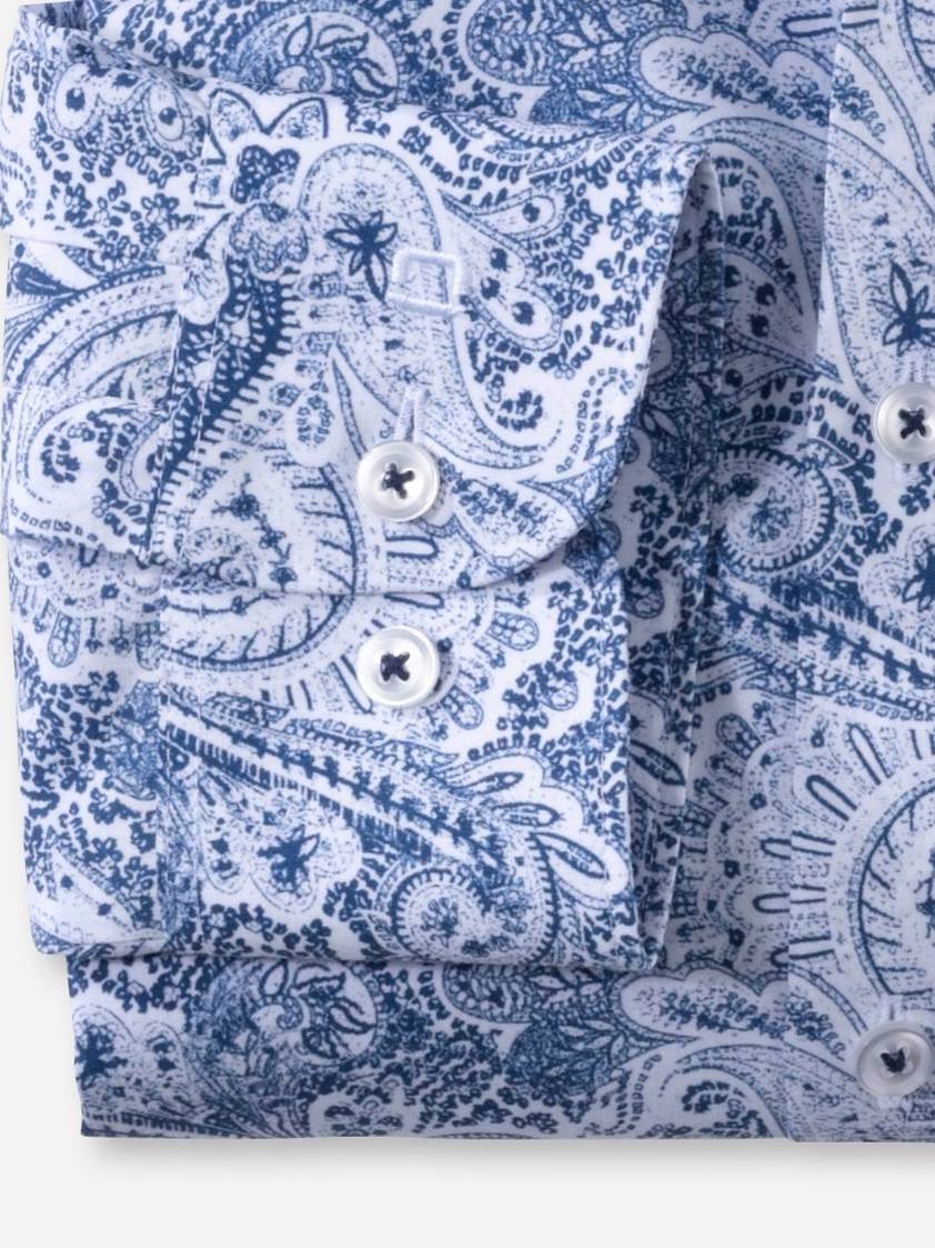 White Olymp Light Blue Paisley Patterned Body Fit Shirt