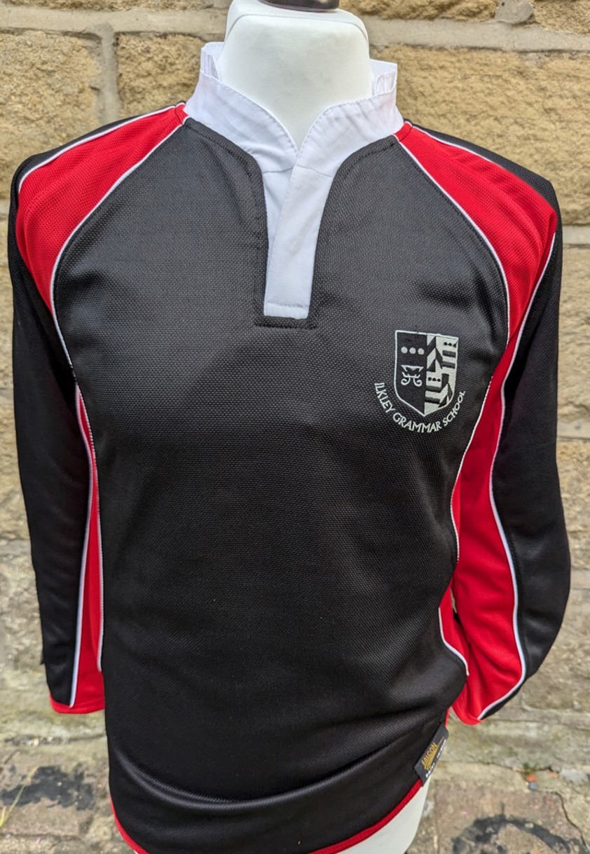 Light Scarlet/Black/White Ilkley Grammar School Rugby Shirt 34-44" Chest