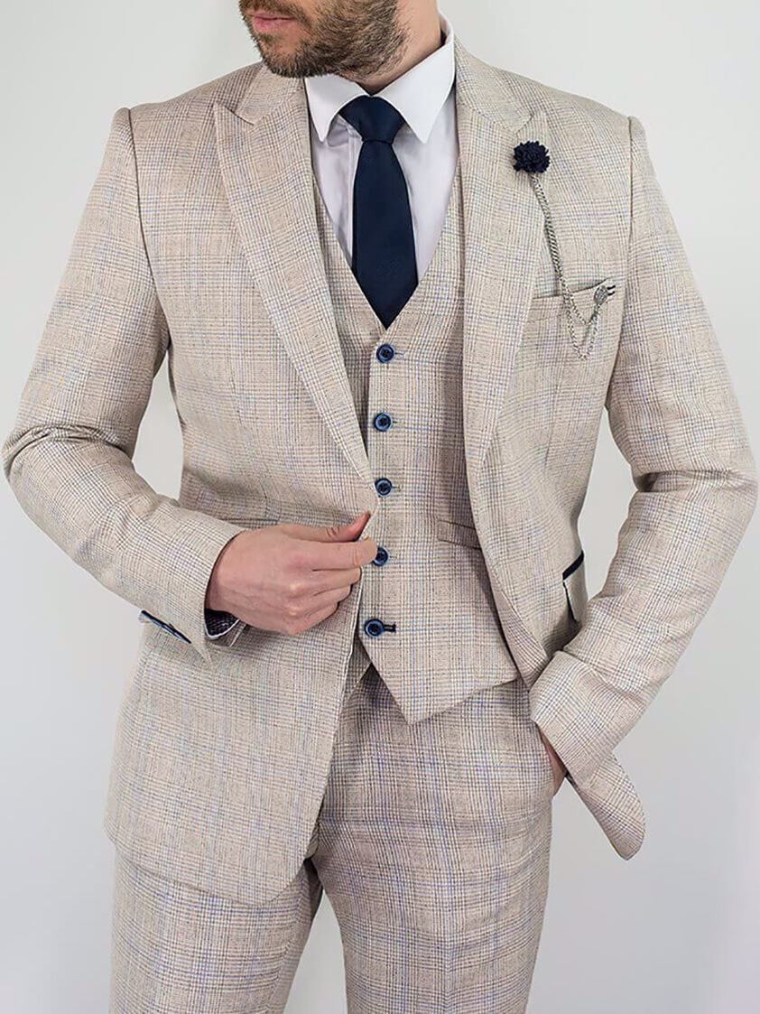 Cream Caridi Check Three Piece Suit