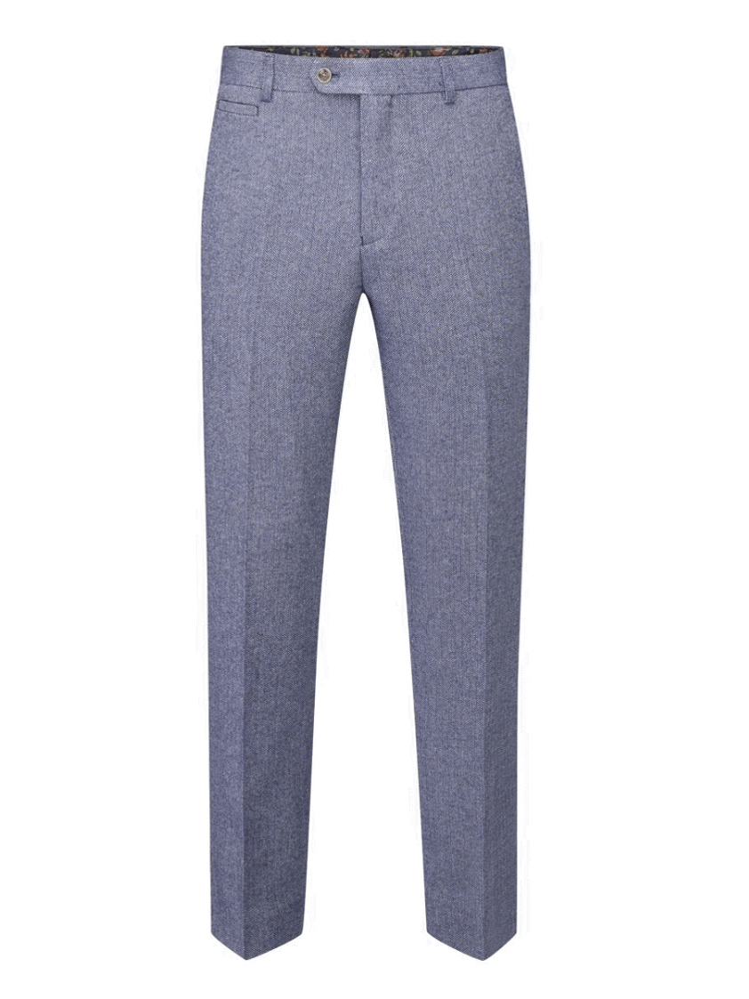 Blue Jude Tweed Herringbone Tailored Trousers