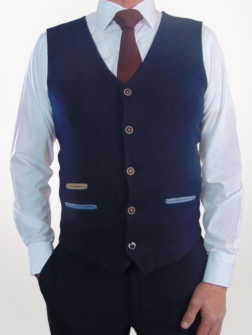 Navy Slim Fit Wool Blend Single Breasted Waistcoat - Save 40%