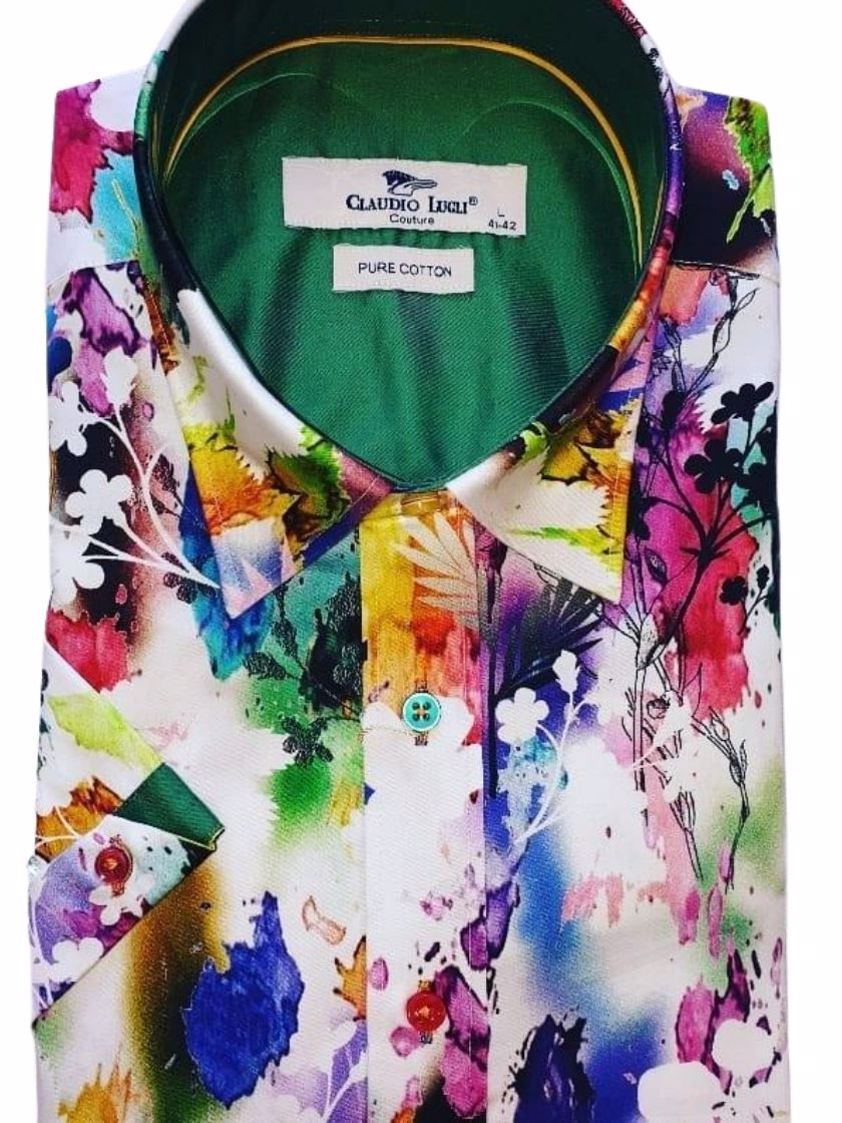 Multi-colour Rainbow Floral Print Short Sleeve Shirt