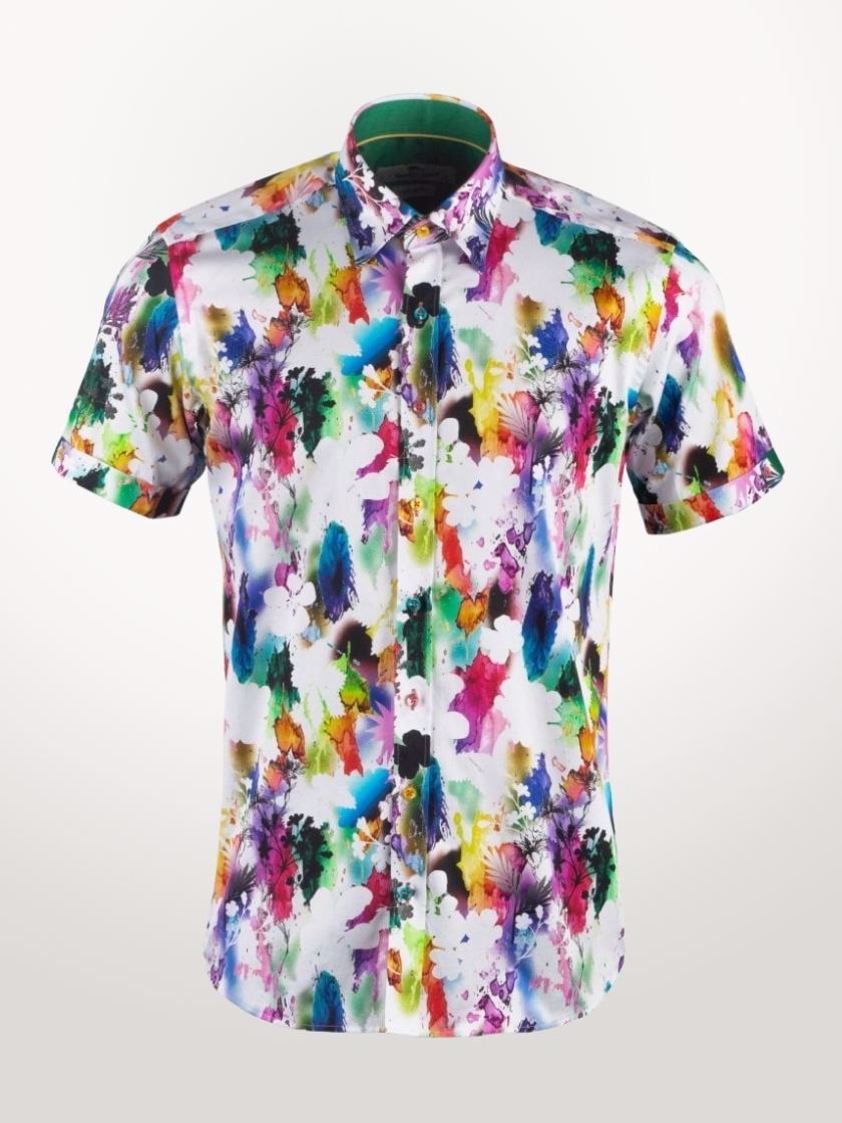 Multi-colour Rainbow Floral Print Short Sleeve Shirt