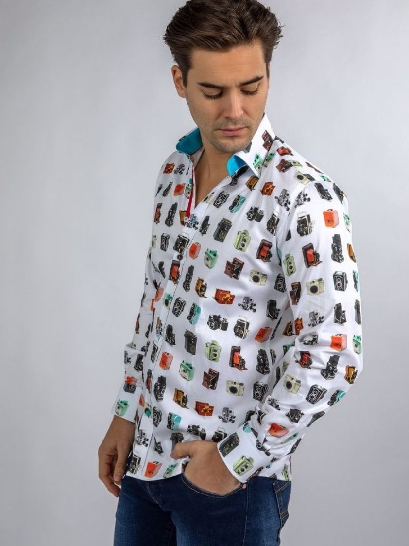 Multi-colour Vintage Camera Print Shirt