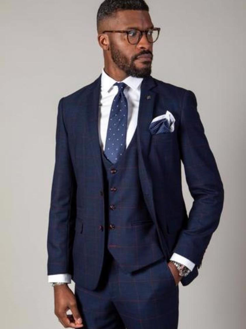 Navy Edinson Navy Check Three Piece Suit