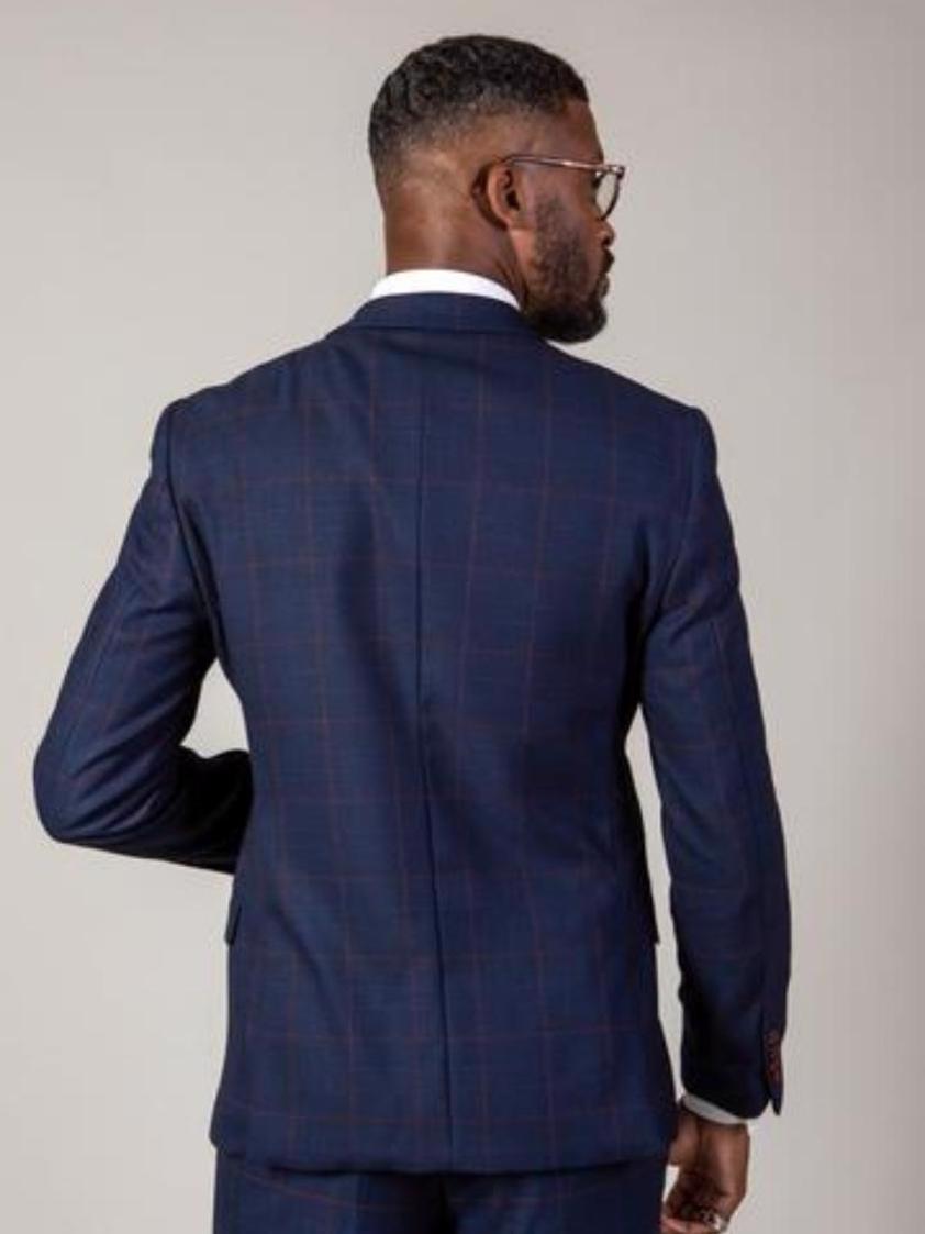 Navy Edinson Navy Check Three Piece Suit