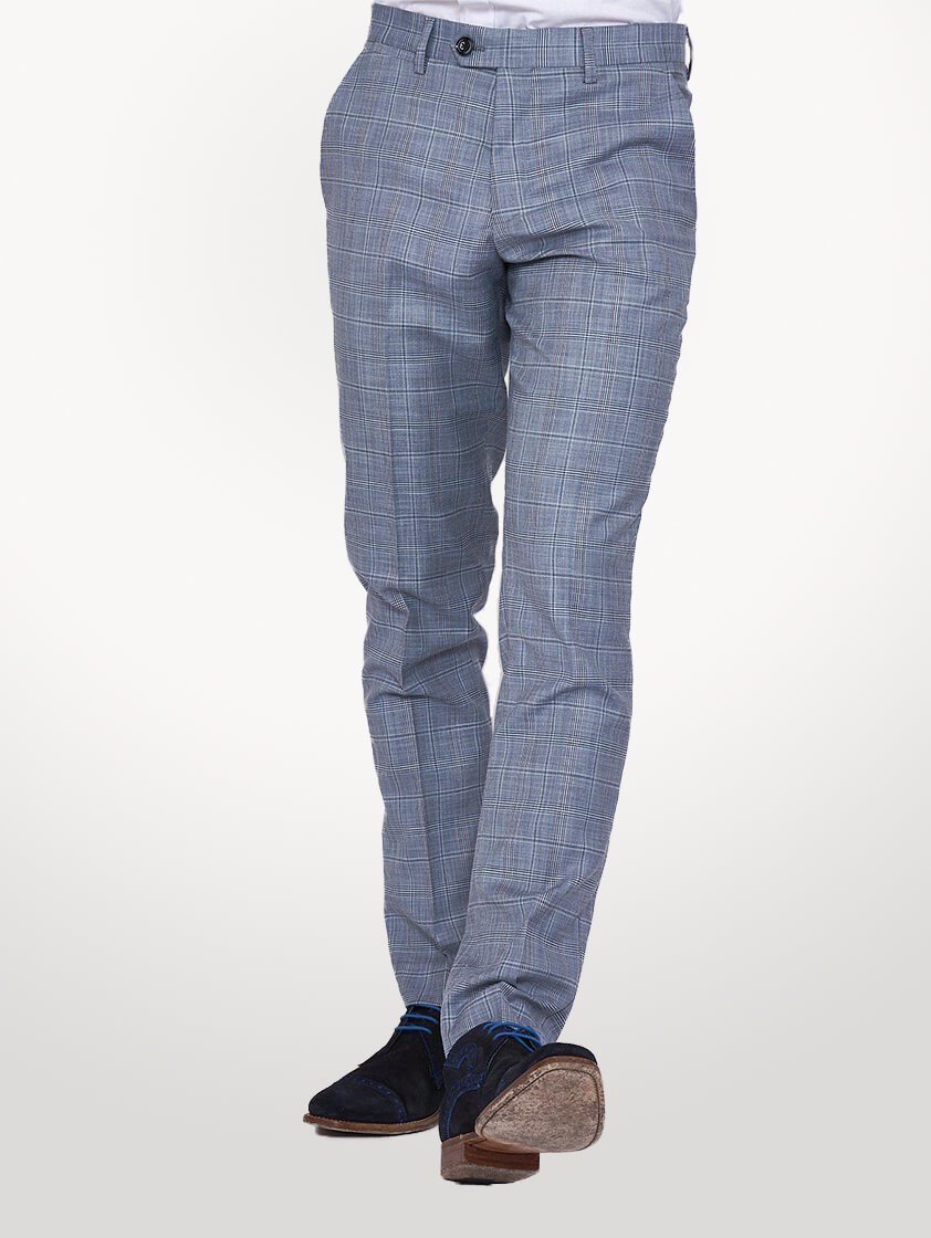 Light Blue York Check Slim Fit Trousers - Save 30%