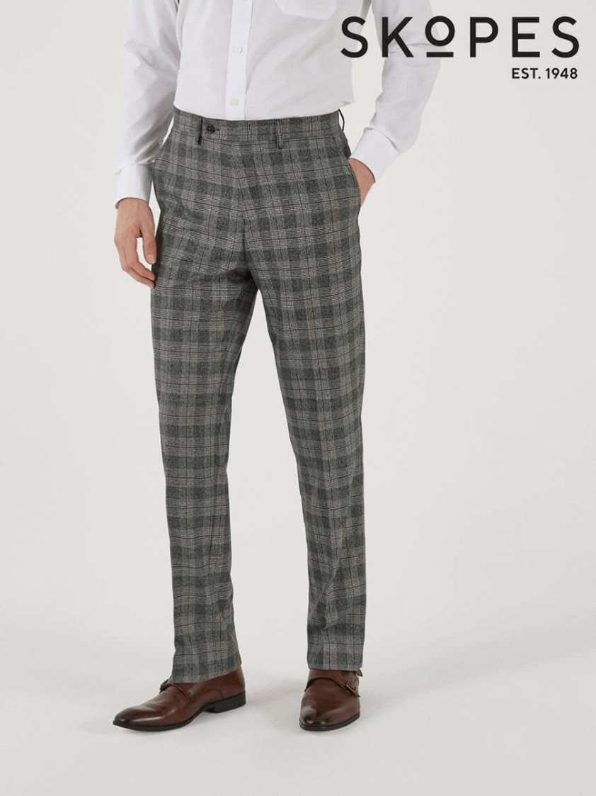 Grey/Brown Tatton Check Tapered Trousers