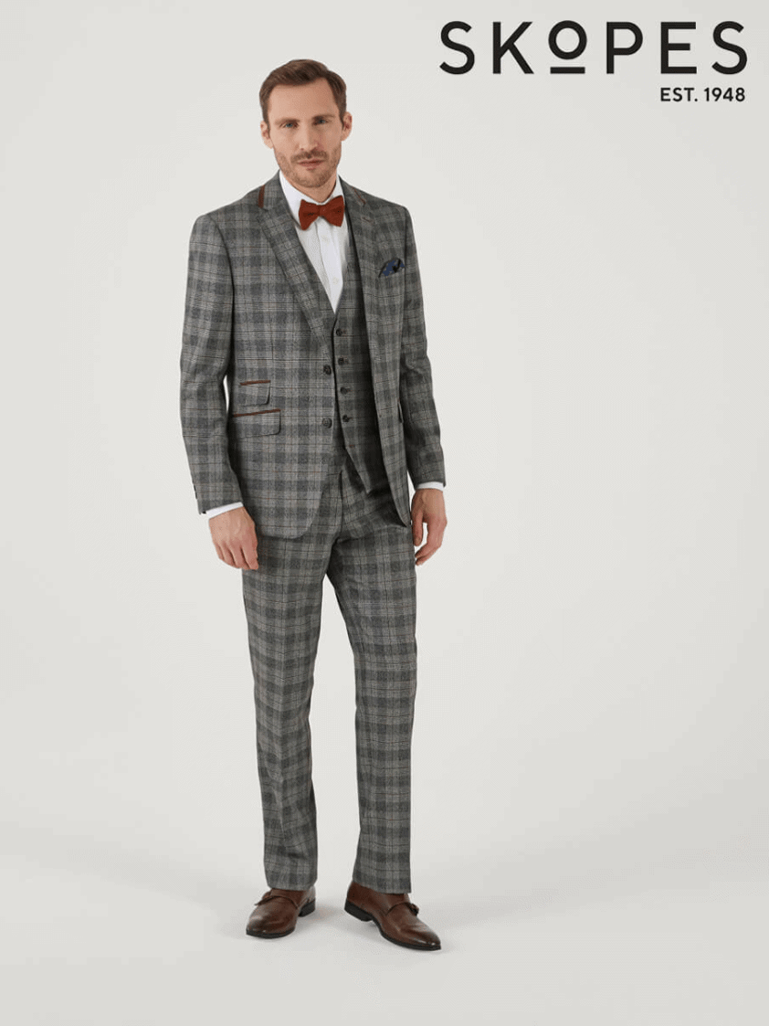 Grey/Brown Tatton Check Tapered Trousers