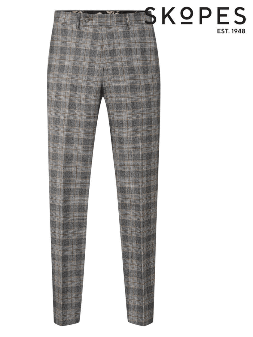 Grey/Brown Tatton Check Tapered Trousers