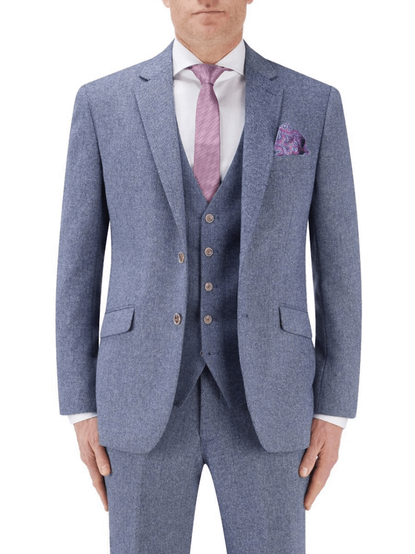 Blue Jude 3piece Tweed Herringbone Suit